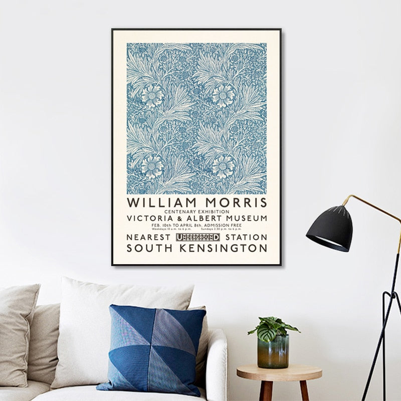 William Morris Textile Designer Vintage Exhibition Poster London Wall Art Fine Art Canvas Prints Retro Gallery Wall Pictures For Living Room Dining Room Decor