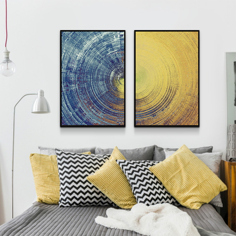 Yellow Meets Blue Contemporary Wall Art Fine Art Canvas Prints Abstract Circle Pictures For Office Interiors Living Room Modern Home Wall Art Decor