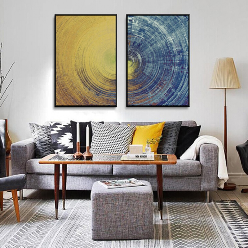 Yellow Meets Blue Contemporary Wall Art Fine Art Canvas Prints Abstract Circle Pictures For Office Interiors Living Room Modern Home Wall Art Decor