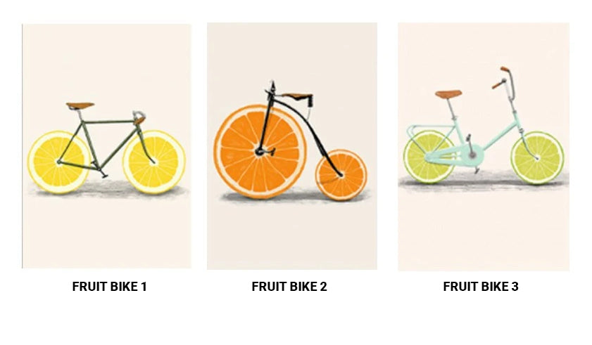 Oranges and Lemons Vintage Modern Abstract Colorful Bicycle Art For Kitchen Wall Art Posters Canvas Prints For Modern Home Decor