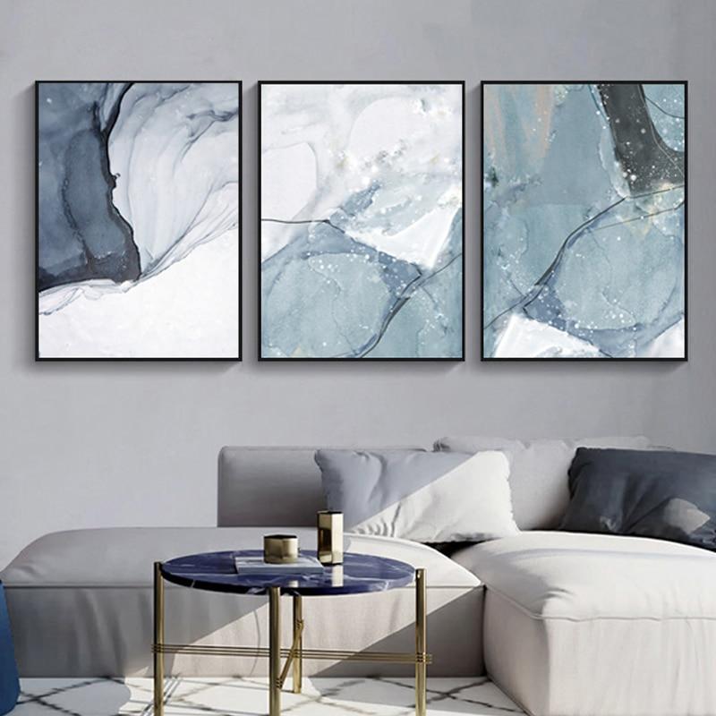 Abstract Blue Black Slate Grey Marble Wall Art Posters Fine Art Canvas Prints Modern Nordic Pictures For Kitchen Bathroom Modern Home Decor