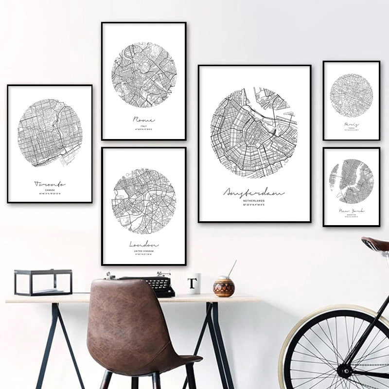 Abstract City Maps Wall Art Black White Fine Art Canvas Prints Nordic Nordicwallart Com