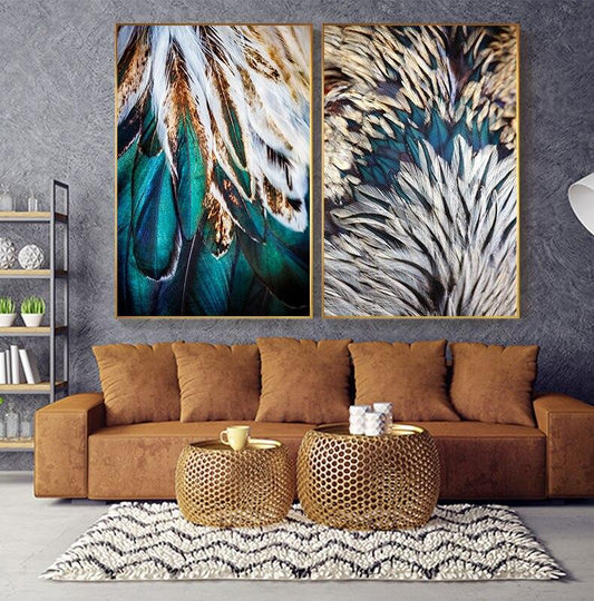 Large Golden Framed Light Luxury Golden Feather Canvas Painting Home  Decoration Abstract Wall Art Pictures Prints Artwork 100x140cm/39x55inch