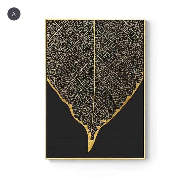 Abstract Tropical Gold Wall Art Nordic Style Golden Botanic Floral Fin Nordicwallart Com