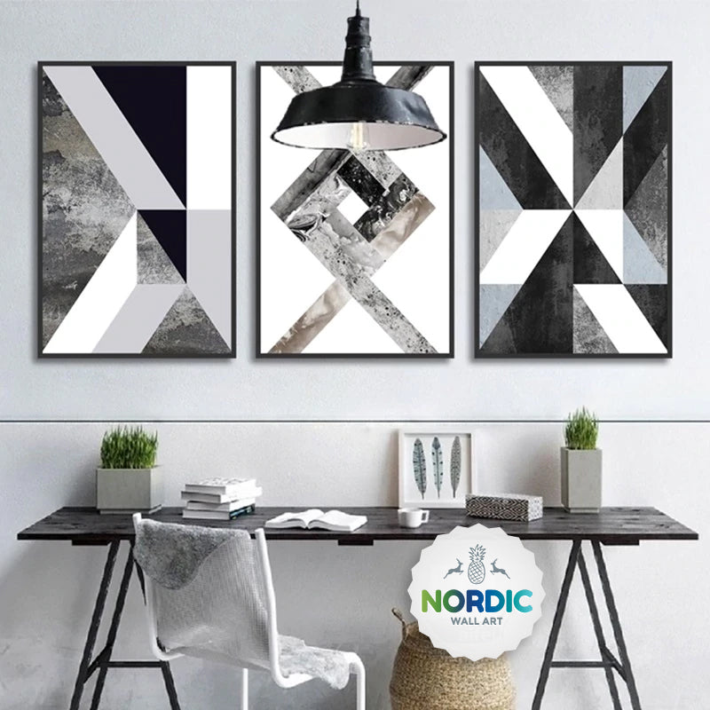 Geometric Asymmetric Marble Design Wall Art Nordic Style Black & White