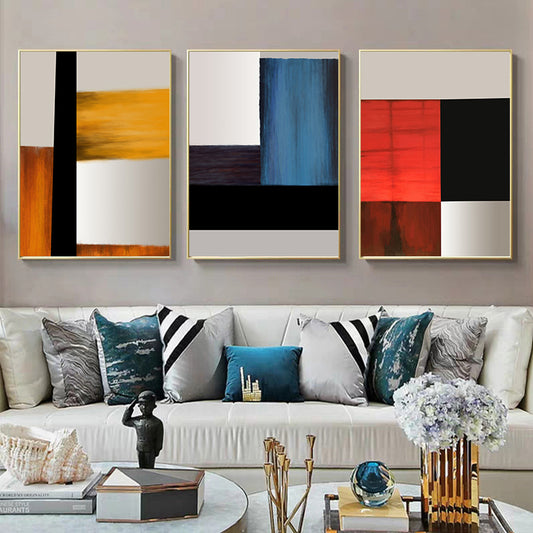 Bold Orange Abstract Geomorphic Color Block Wall Art Pictures For Luxu –