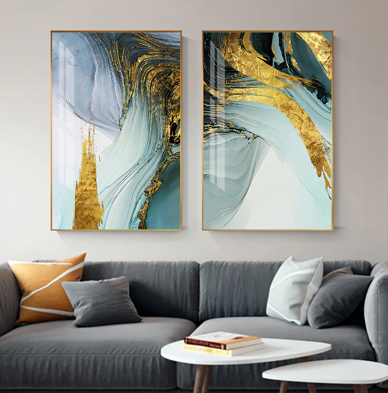 Modern Luxury Abstract Wall Art Golden Blue Luxury Pictures For Office