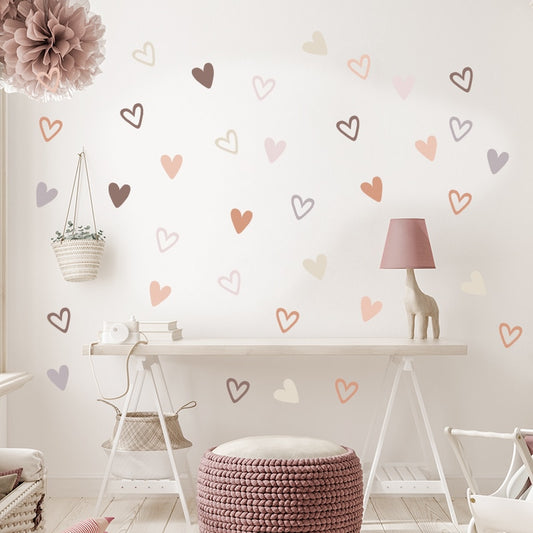 Rainbow Hearts Cute Colorful Wall Decal For Kids Room Removable PVC Vi –