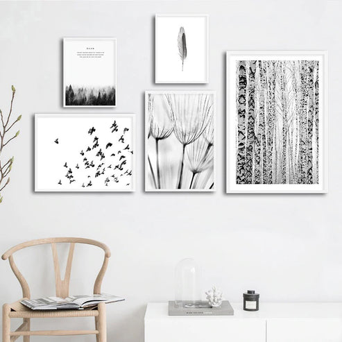Scandinavian Forest Scenes Minimalist Black & White Gallery Wall Art ...