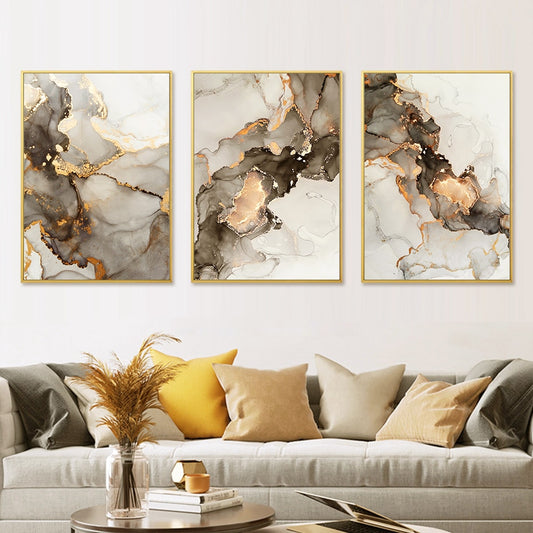 Featured Sale * Black Golden Gray Marble Print Wall Art Fine Art Can –