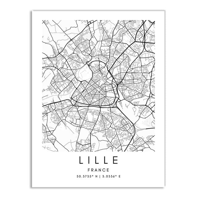 London Paris Amsterdam City Maps Wall Art Fine Art Canvas Print CUSTOM City Map Picture Minimalist Black White Nordic Style Home Office Interior Decor