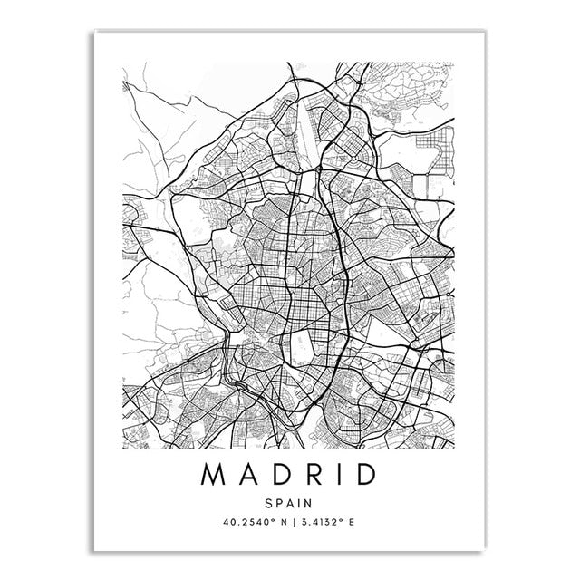 London Paris Amsterdam City Maps Wall Art Fine Art Canvas Print CUSTOM City Map Picture Minimalist Black White Nordic Style Home Office Interior Decor