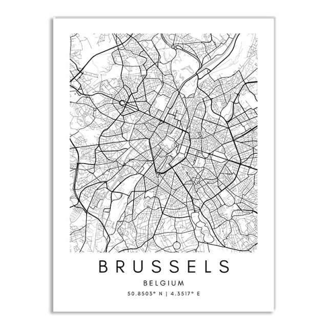 London Paris Amsterdam City Maps Wall Art Fine Art Canvas Print CUSTOM City Map Picture Minimalist Black White Nordic Style Home Office Interior Decor