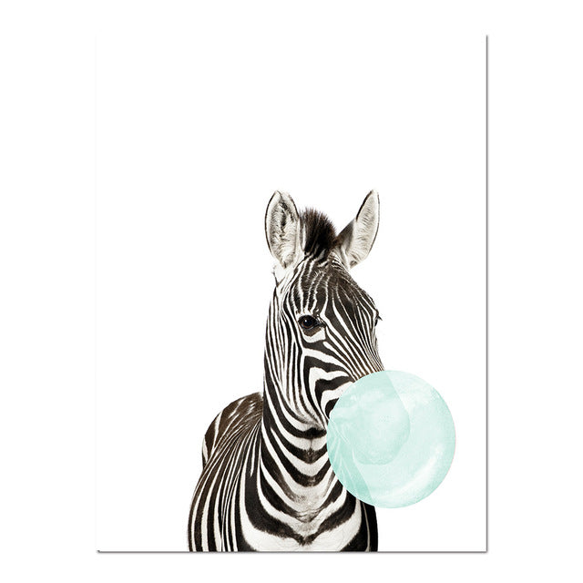 Cute Baby Animals Blowing Blue Bubblegum Giraffe Elephant Koala Nursery Art Nordicwallart Com