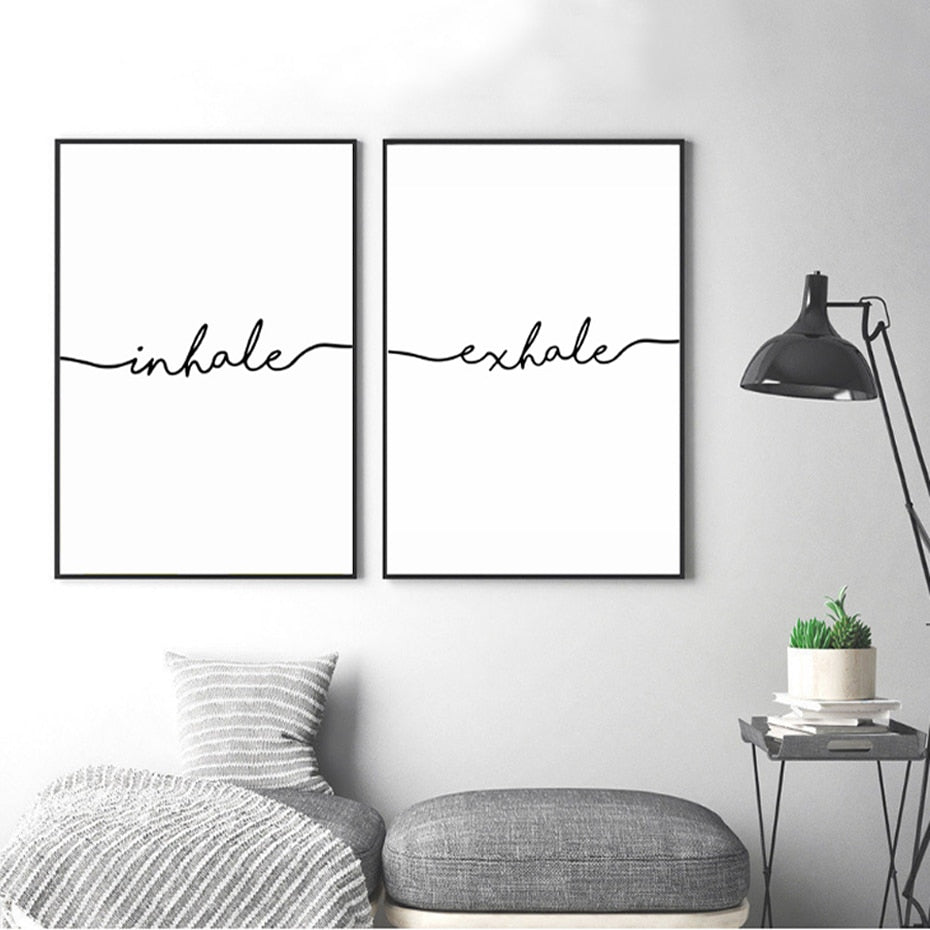 Inhale Exhale Word Art Canvas Wall Prints Minimalist Black & White Posters – 0