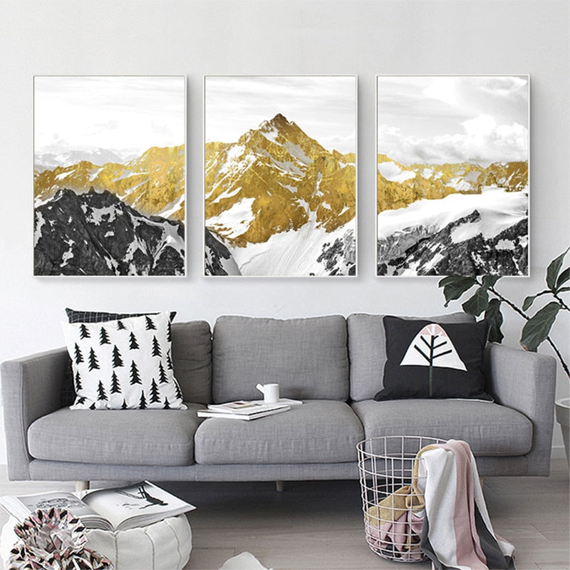 Golden Mountain Wilderness Wall Art Semi Abstract Mystical Landscape