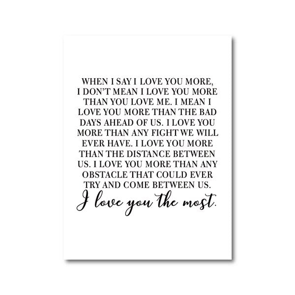 I Love You More Love Poem Wall Art Black White Fine Art Canvas Print M Nordicwallart Com