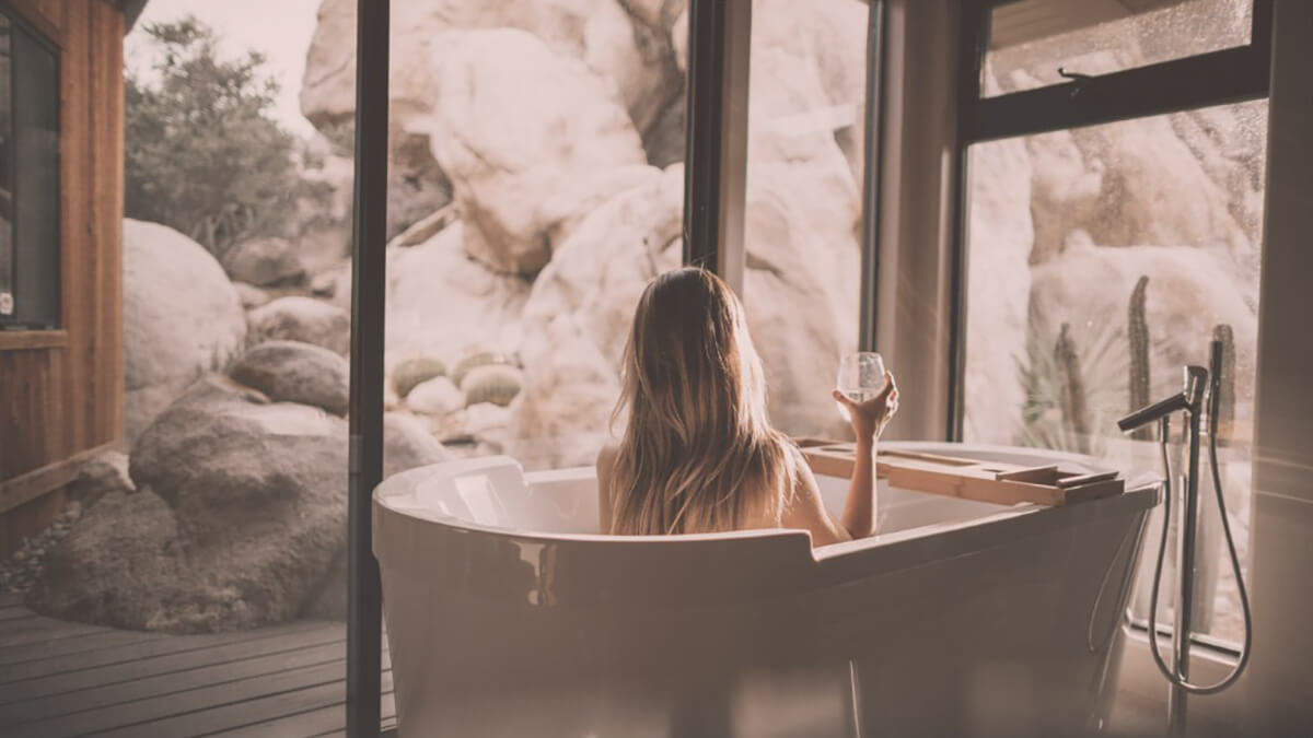 Relax with a warm bath and glass of wine