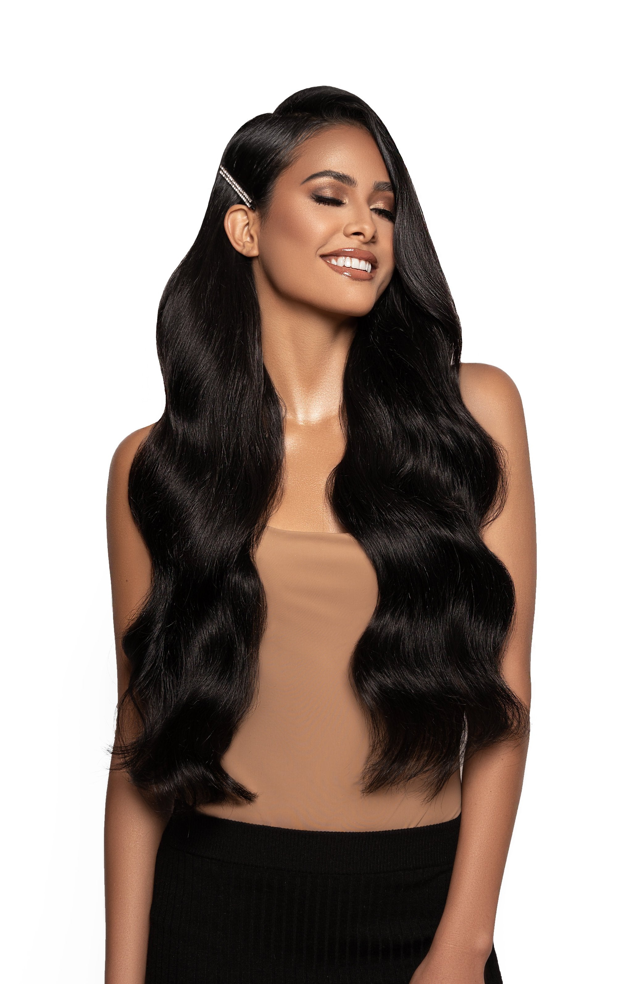 Jet Black Beach Wave Tape In Hair Extensions Glam Seamless