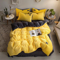 Crystal Velvet Coral Fleece Bedding Sets Solid Color Wavy Stripes