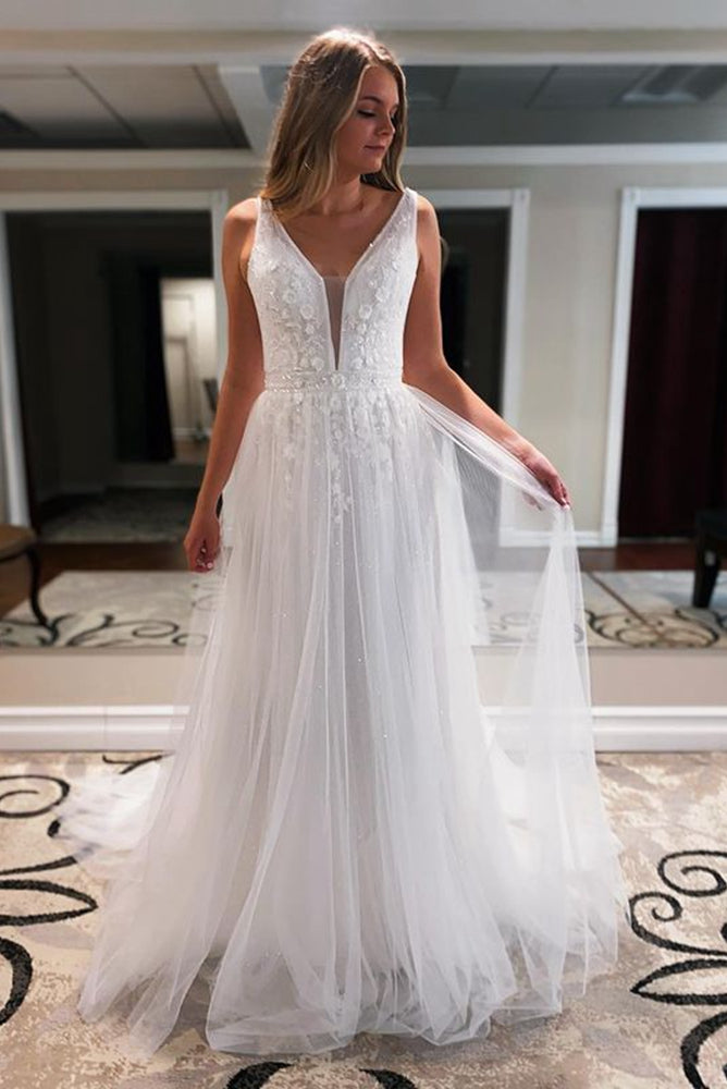 A-line Tulle/Lace Beach Wedding Dresses with Beading,Fashion Custom ma ...