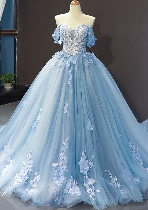 Off Shoulder Ball Gown Long Prom Dress with Appliques and Beading,Fash ...