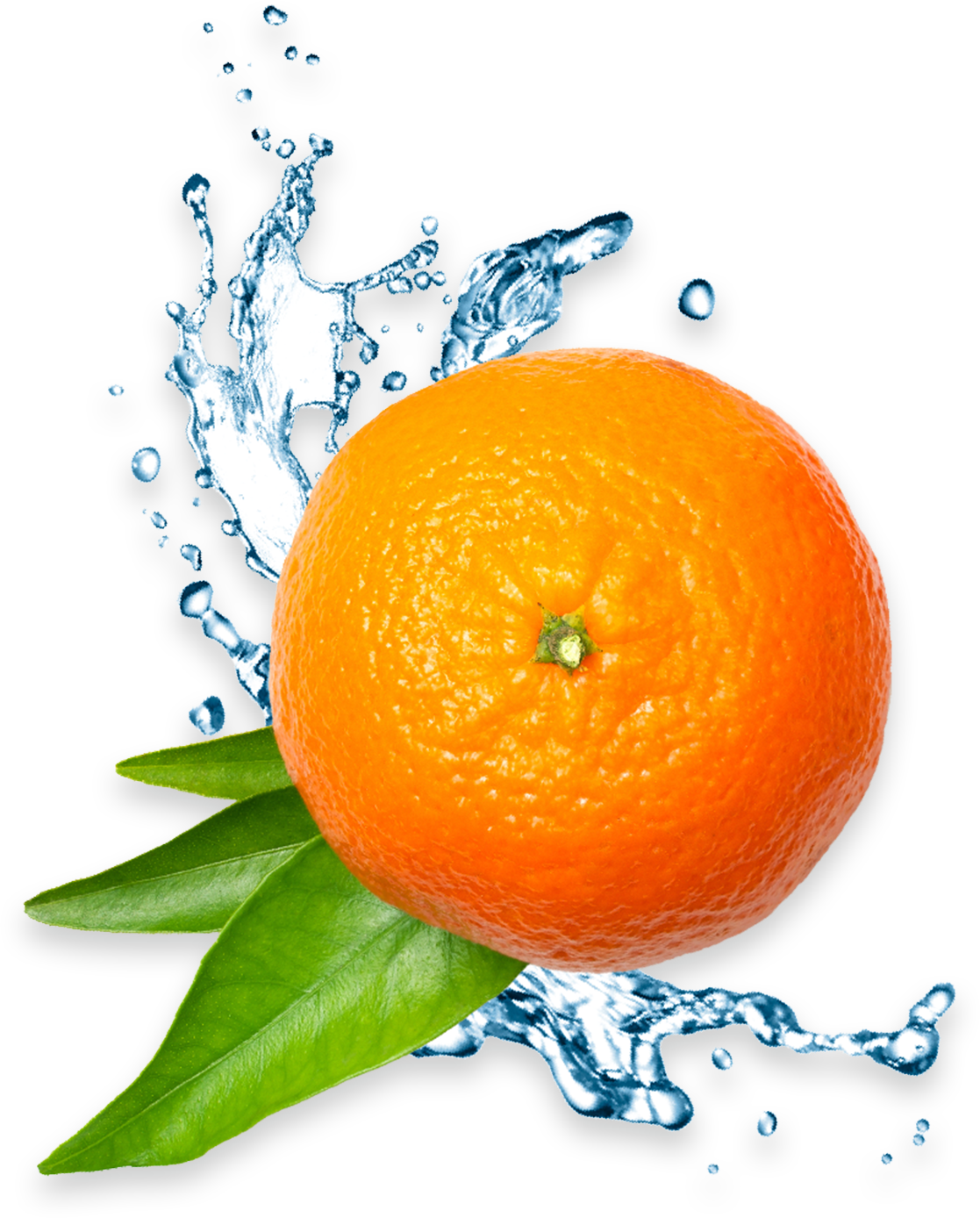 A tangerine with a splash of water behind it.
