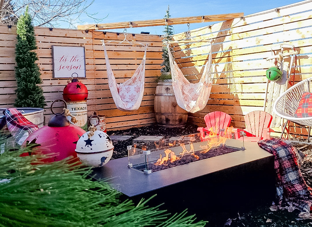 add a special object for your backyard decoration, rectangular fire pit