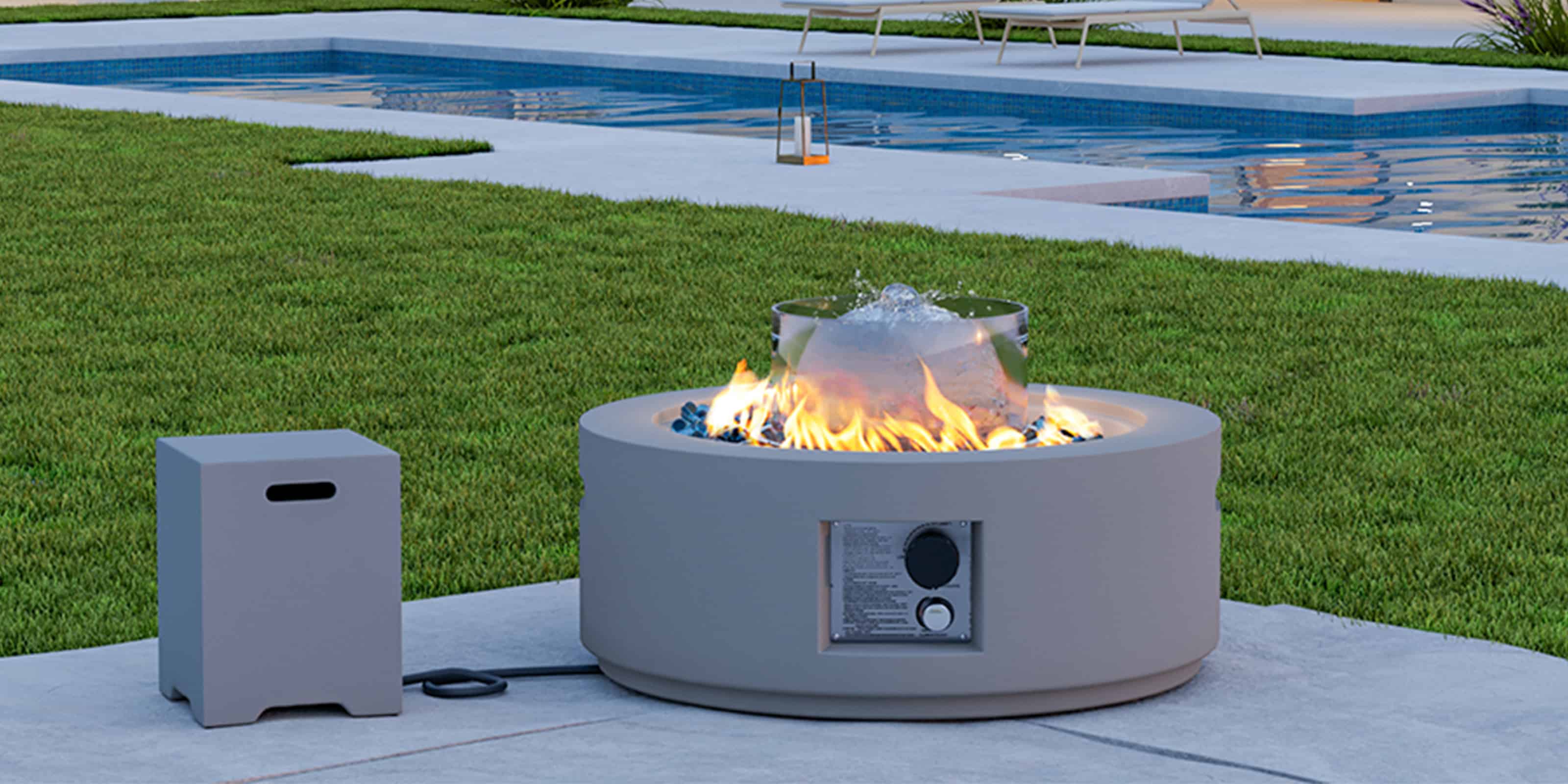 round outdoor fire pit with tank in patio