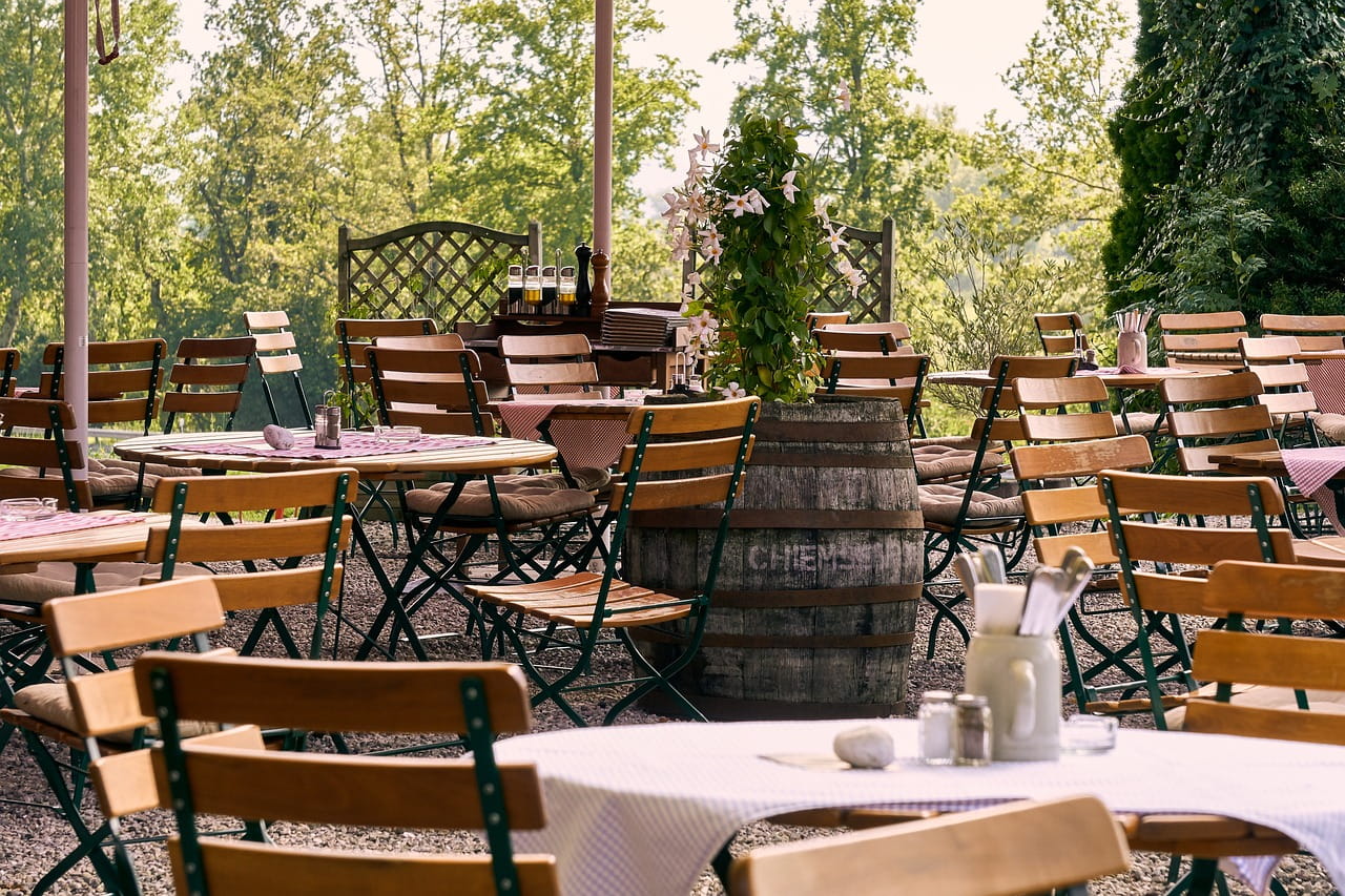 various beer chairs in garden