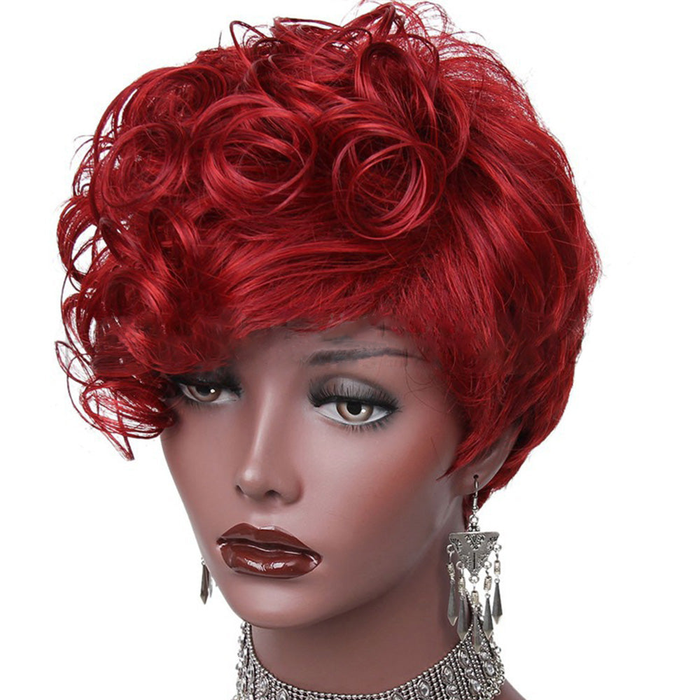 red curly wig with bangs