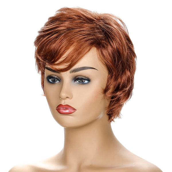 Loose Curl Style Wig with Bangs Brown Short Synthetic Hair