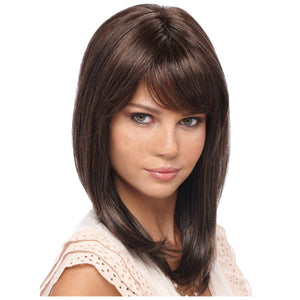 Synthetic Wig With Bangs Medium Length Dark Brown Wig Smooth