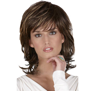 Synthetic Wig With Highlights Shoulder Length Curly Haircuts With Bangs