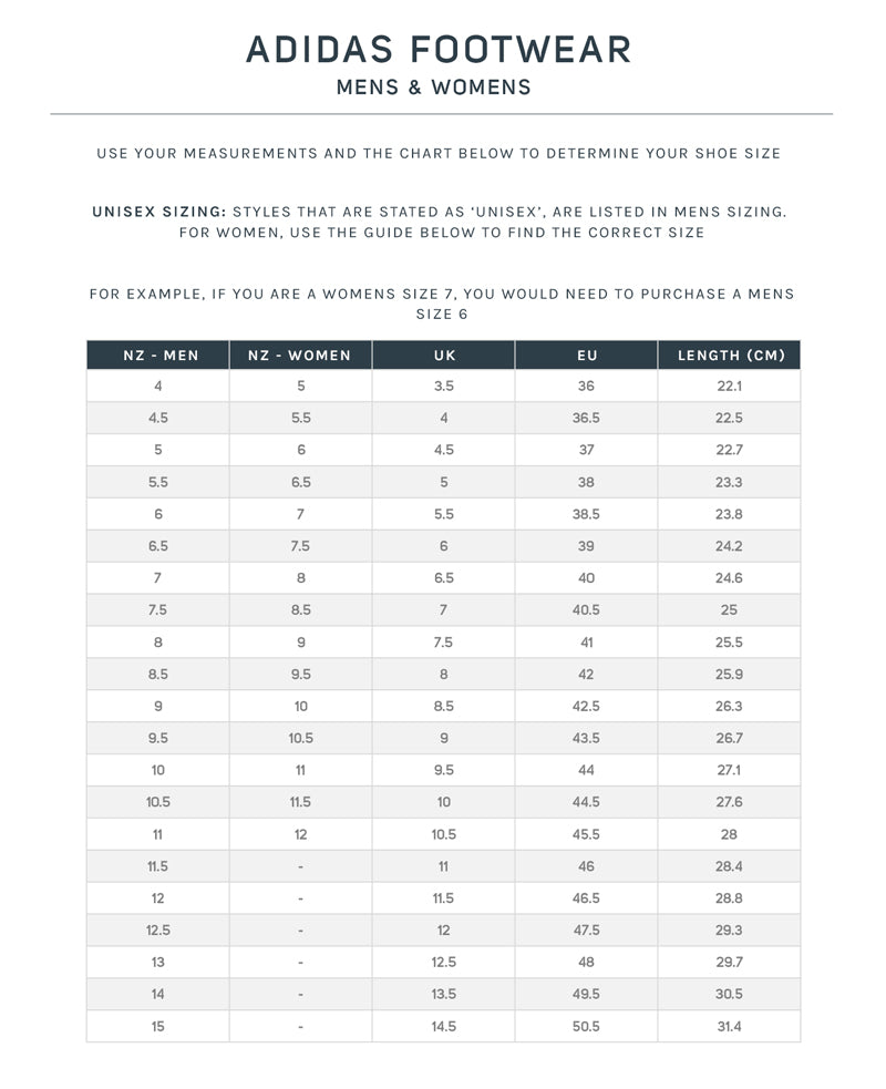 ru Forskudssalg attribut Adidas Size Charts – Shoe Bizz