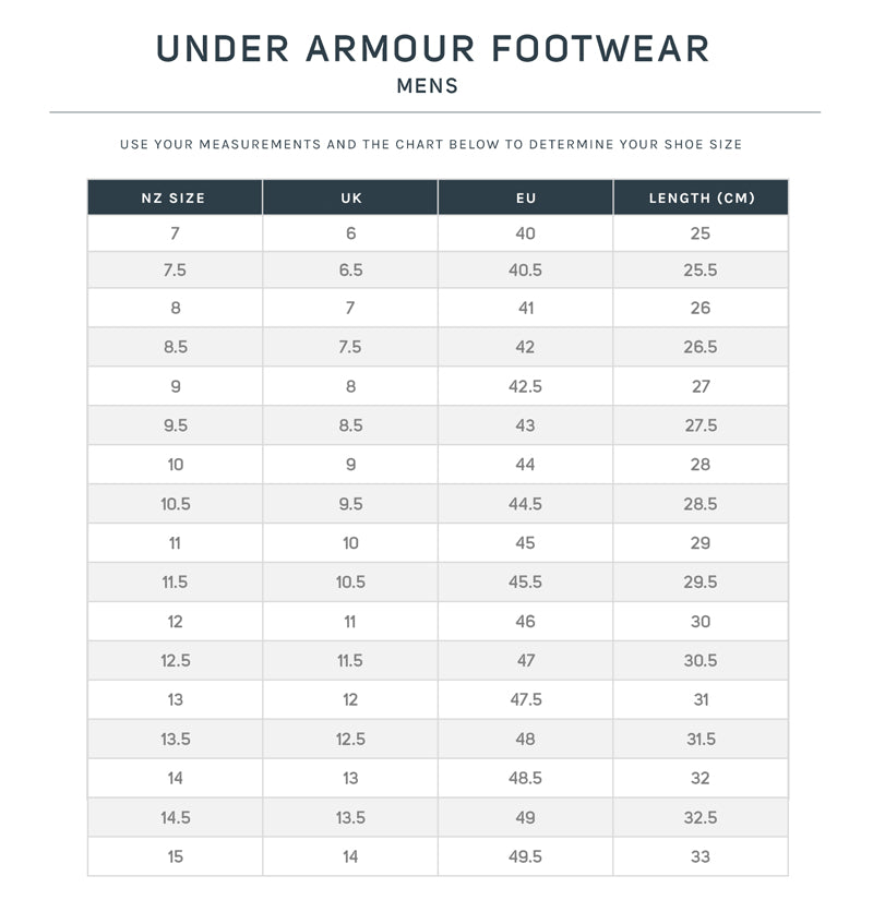 Under Armour Size Chart – Shoe Bizz