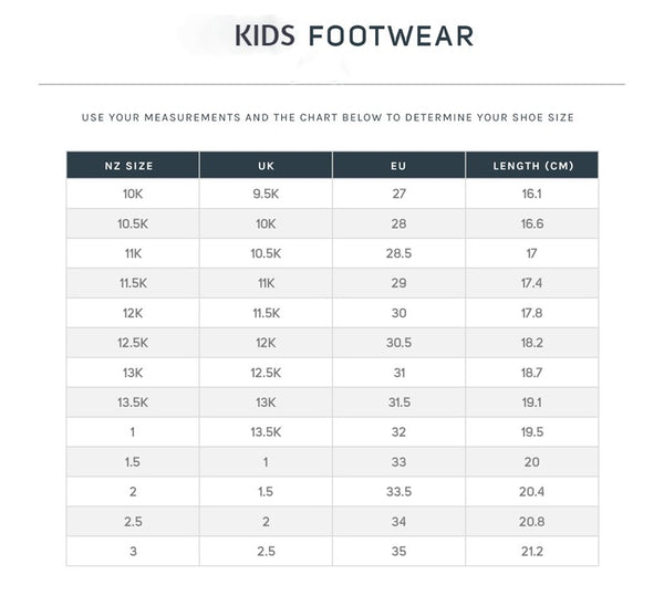 Infant - Toddler - Youth Size Charts – Shoe Bizz