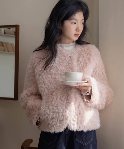 ダブルリボンエコファーショートジャケット - pink - jemiremi