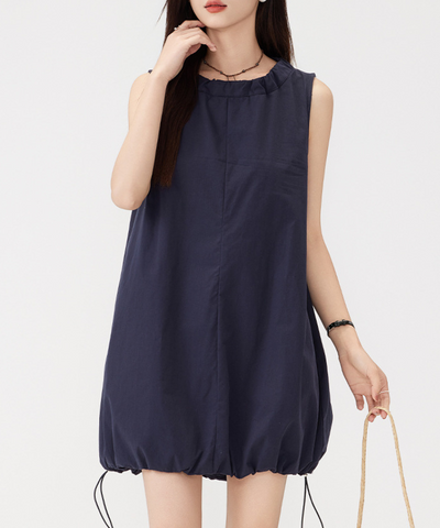 バックリボンボックスバルーンワンピース - navy - jemiremi