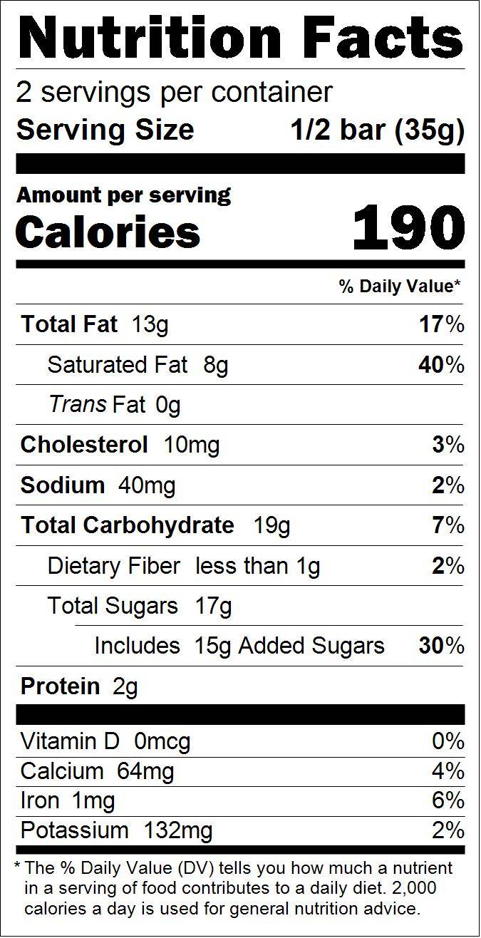 Hot Buttered Rum Truffle Bar Nutrition Facts