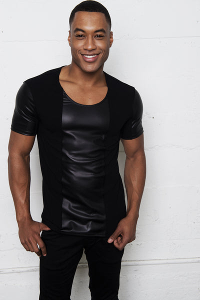 Keith Mens Leather Panel Short Sleeve T-Shirt 