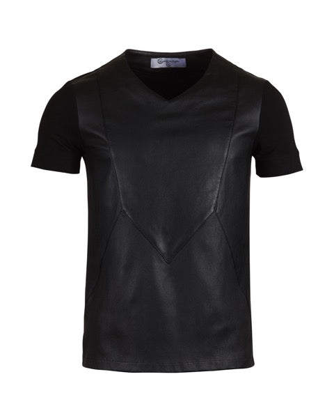 wickliffe.la donovan leather shirt black jersey black lambskin made in usa