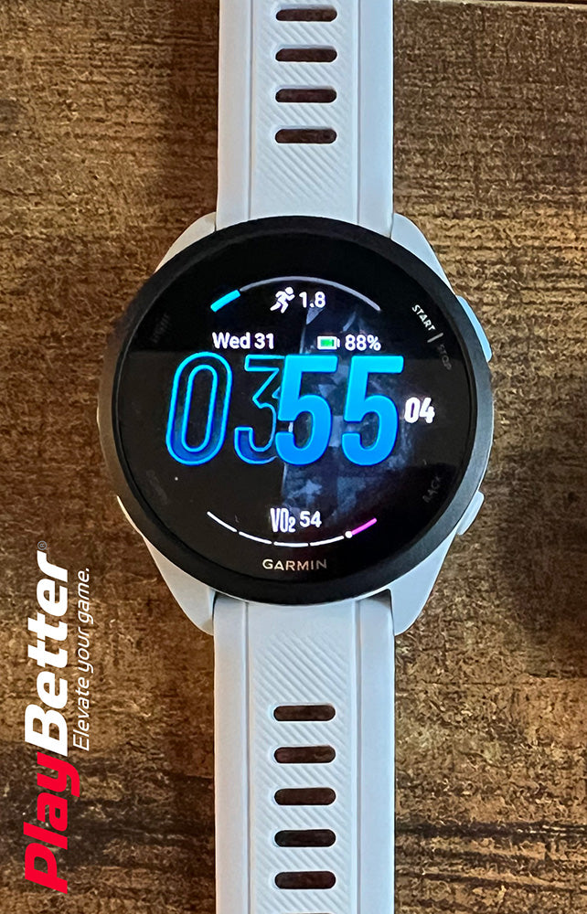 A close-up image of the Garmin Forerunner 165 running GPS watch