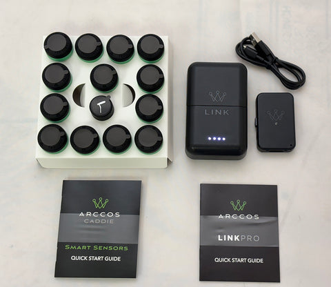 The contents that come with the Arccos Smart Sensors and Link Pro