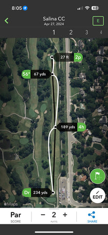 App image of data of a hole on the Arccos app