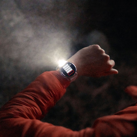 The Garmin epix Pro 2 advanced GPS sport watch with the built-in flashlight on