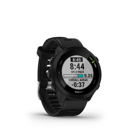 The Garmin Forerunner 55 basic running watch with split pace on the display