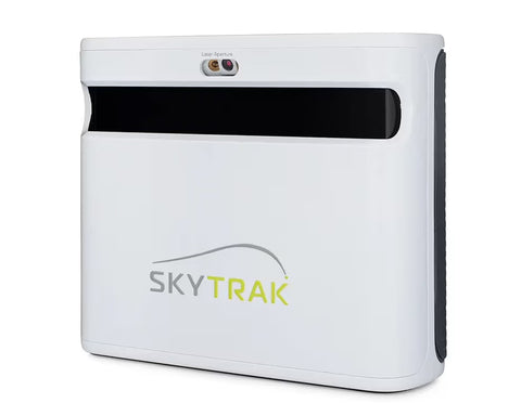 Front view of the SkyTrak+ launch monitor and home golf simulator