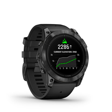 Black Garmin epix Pro (Gen 2) Sapphire premium multisport watch with elevation feature on the display