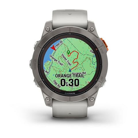 The Garmin fenix 7 Pro Sapphire Solar multisport GPS watch with topo maps on the display